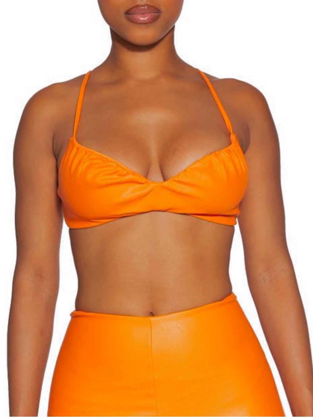 NAKED WARDROBE Faux Leather Bralette Top Large Orange Vibrant Colorful Y2K Retro